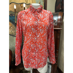 Women's J.Crew Red & White Floral Button Down Shirt, Size 8